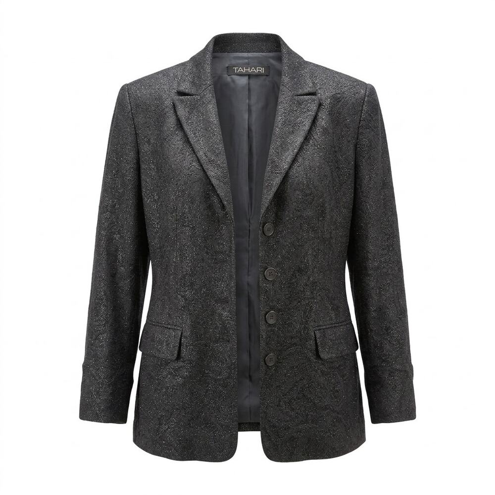 Vintage Tahari Made in USA Gray Textured Blazer Jacket Women Size 8